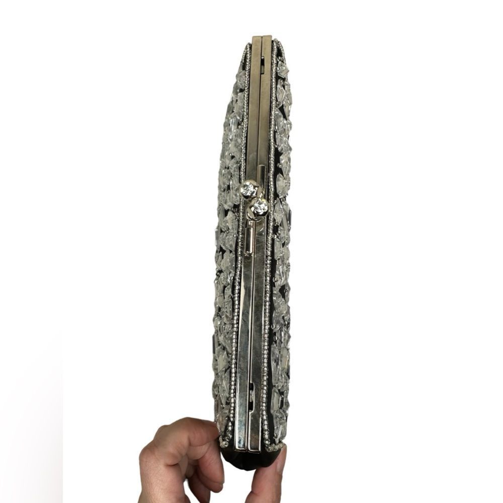 Kate Landry Clear Multi Small‎ Stone Frame Clutch With Shoulder Strap - Picture 3 of 6